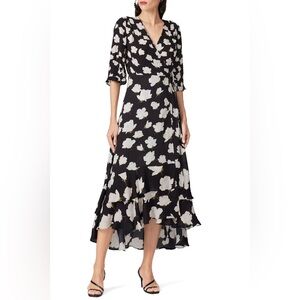 AllSaints Delana Caro Floral Wrap Maxi Dress Black White XS